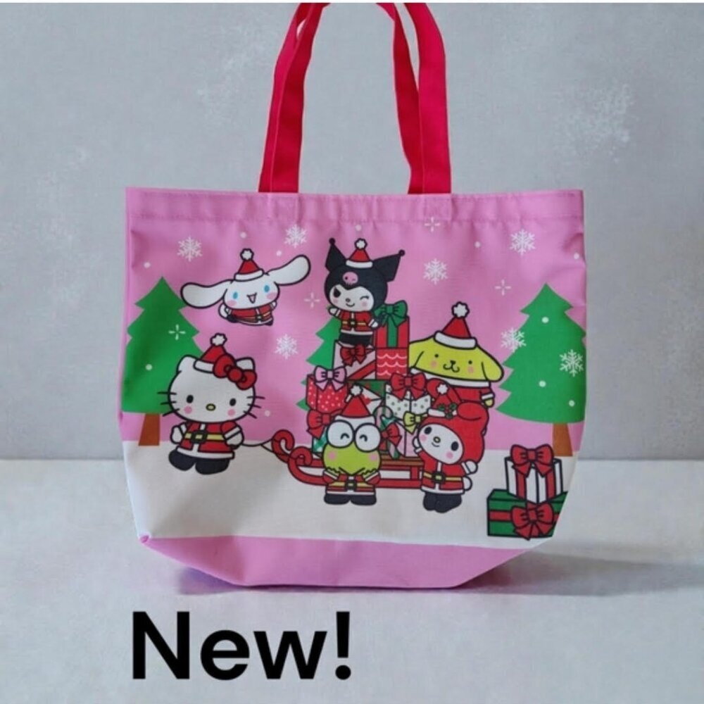 NEW!!! HELLO KITTY CHRISTMAS TOTE BAG - PINK REUSABLE TOTE CHARACTERS